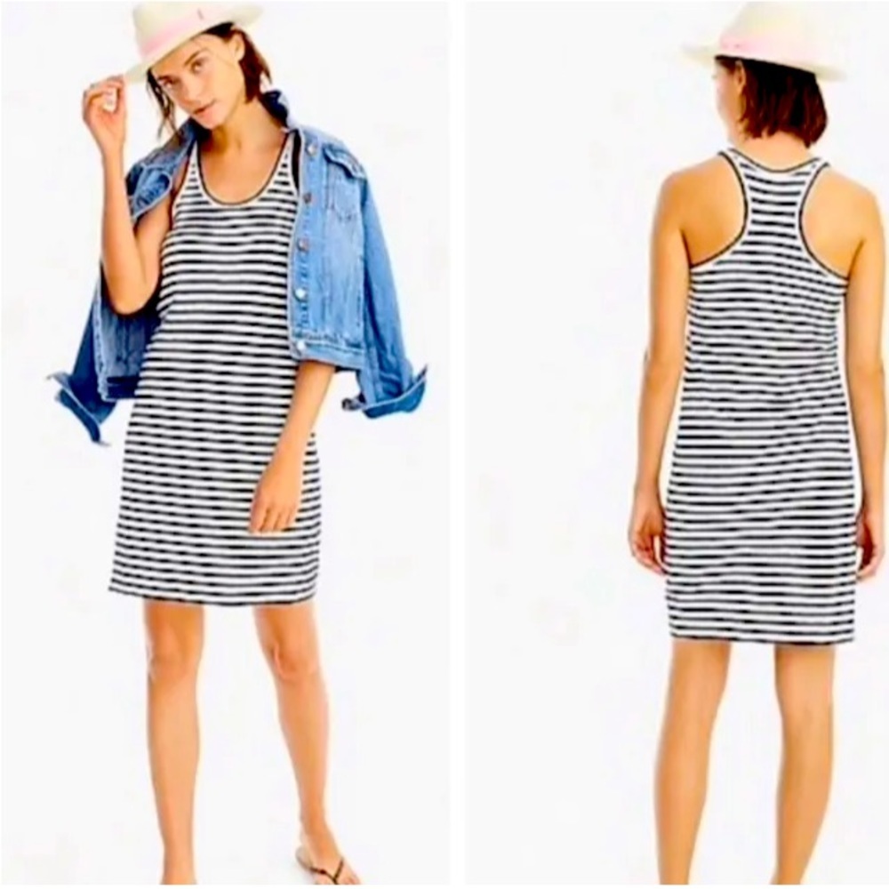 J Crew Size XS Racerback 100% cotton tank dress in navy stripe Womens NWT